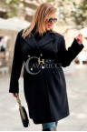 HERMESSA Mantel Plus Size mit Knöpfen, Taschen und Bindegürtel in Schwarz