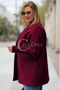 SCARLET Übergrößen-Mantel in Bordeauxrot mit Strickärmel