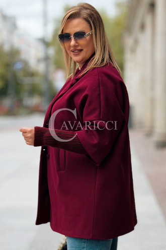 SCARLET Übergrößen-Mantel in Bordeauxrot mit Strickärmel