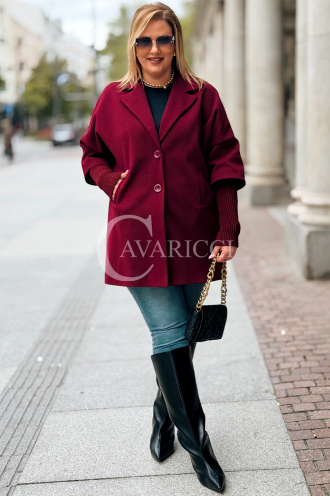 SCARLET Übergrößen-Mantel in Bordeauxrot mit Strickärmel