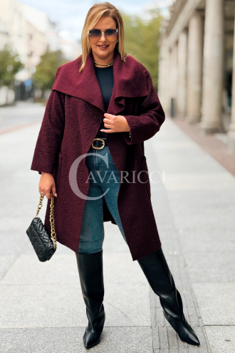 SNOWIE Bouclé-Mantel Plus Size in Bordeauxrot mit Taschen