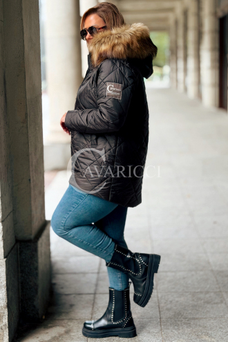 CARMEN Plus Size Winterjacke Gesteppt mit Kapuze & Fell
