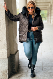 CARMEN Plus Size Winterjacke Gesteppt mit Kapuze & Fell