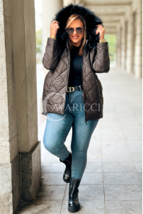 CARMEN Plus Size Winterjacke Gesteppt mit Kapuze & Fell