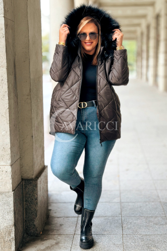 CARMEN Plus Size Winterjacke Gesteppt mit Kapuze & Fell