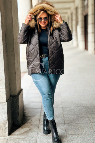 CARMEN Plus Size Winterjacke Gesteppt mit Kapuze & Fell