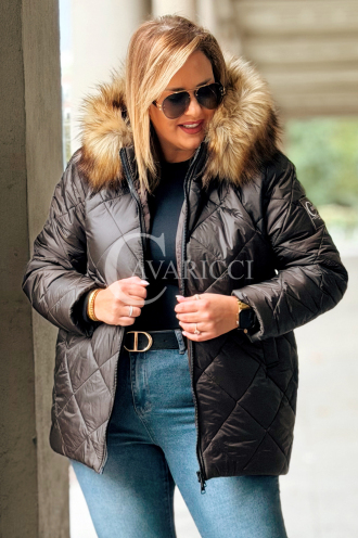 CARMEN Plus Size Winterjacke Gesteppt mit Kapuze & Fell