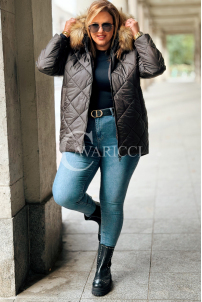 CARMEN Plus Size Winterjacke Gesteppt mit Kapuze & Fell