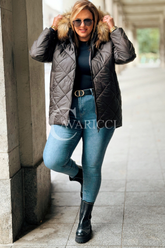 CARMEN Plus Size Winterjacke Gesteppt mit Kapuze & Fell