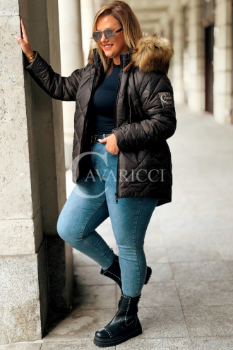 CARMEN Plus Size Winterjacke Gesteppt mit Kapuze & Fell
