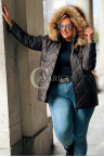 CARMEN Winterjacke Plus Size Gesteppt Mit Kapuze und Abnehmbarem Fell in der Farbe Dunkle Schokolade