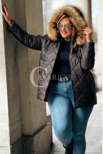 CARMEN Plus Size Winterjacke Gesteppt mit Kapuze & Fell