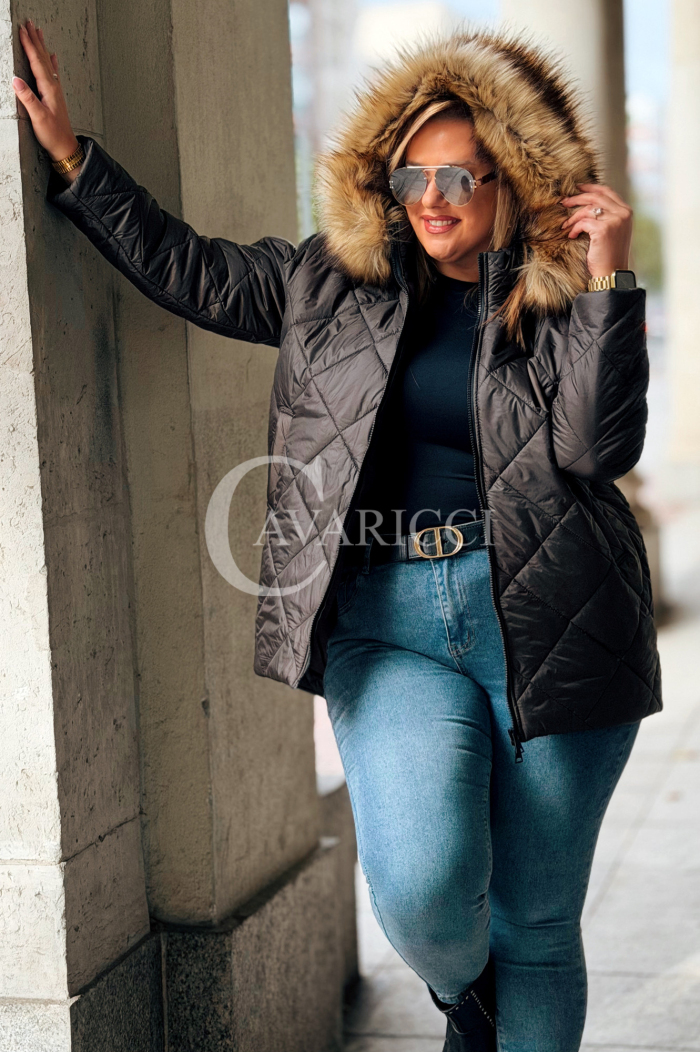 CARMEN Plus Size Winterjacke Gesteppt mit Kapuze & Fell