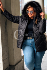 CARMEN Winterjacke Plus Size Gesteppt Mit Kapuze und Abnehmbarem Kunstfell in Schwarz
