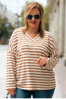 NADINE Damen-Pullover Plus Size Mit Streifen V-Ausschnitt in Karamellfarbe