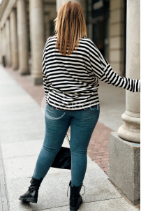 NADINE Damen Pullover Plus Size Gestreift mit V-Ausschnitt