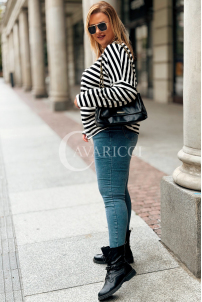 NADINE Damen Pullover Plus Size Gestreift mit V-Ausschnitt