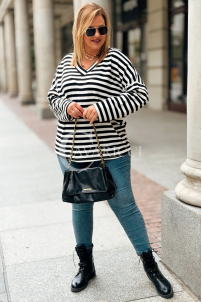 NADINE Damen Pullover Plus Size Gestreift mit V-Ausschnitt