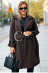TRANI Mantel Plus Size Zweireihig Mit Gürtel und Taschen in Schokoladenbraun