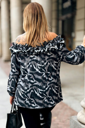 EMMA Damen Bluse Plus Size Off-Shoulder Tiermuster
