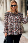 EMMA Damen Bluse Plus Size Carmen-Ausschnitt Mit Tiermustern Muster 3