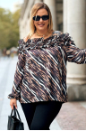 EMMA Damen Bluse Plus Size Carmen-Ausschnitt Mit Tiermuster Muster 2