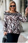 EMMA Damen Bluse Plus Size Off-Shoulder Mit Tiermustern Muster 1