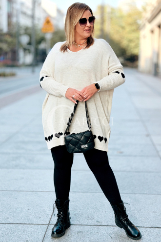 GESINE Damen Pullover Plus Size mit Herzchen – V-Ausschnitt