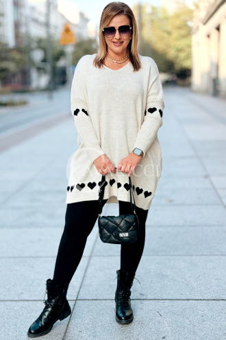 GESINE Damen Pullover Plus Size mit Herzchen – V-Ausschnitt