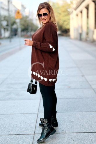 GESINE Damen-Pullover mit Herzchen in Schokoladenbraun