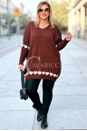 GESINE Damen-Pullover in großen Größen mit V-Ausschnitt und Herzchen in Schokoladenbraun