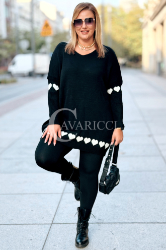 GESINE Damen-Pullover mit Herzchen in Übergröße – Schwarz