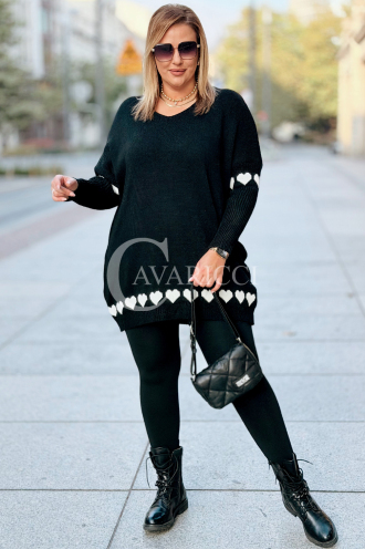 GESINE Damen-Pullover mit Herzchen in Übergröße – Schwarz