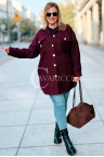 WERA Übergröße Bouclé-Jacke Mit Knöpfen, Taschen und Aufnäher in Bordeauxrot