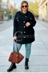 WERA Übergröße Bouclé-Jacke mit Knöpfen, Taschen und Aufnäher in Schwarz