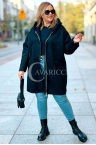 KERSTIN Übergrößen-Mantel Teddyfleece Mit Kapuze Mit Reißverschluss Mit Taschen in Schwarz