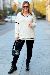 SENTA Damen Pullover Plus Size – V-Ausschnitt in Ecru