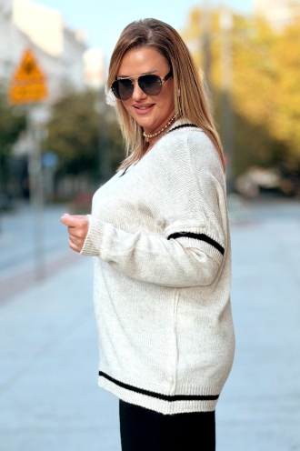 SENTA Damen Pullover Plus Size – V-Ausschnitt in Ecru