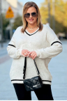 SENTA Damen Pullover Plus Size V-Ausschnitt Lockere Passform in Ecru