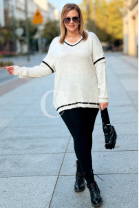 SENTA Damen Pullover Plus Size – V-Ausschnitt in Ecru