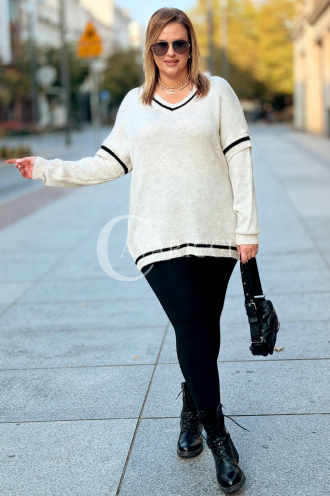 SENTA Damen Pullover Plus Size – V-Ausschnitt in Ecru