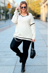 SENTA Damen Pullover Plus Size – V-Ausschnitt in Ecru