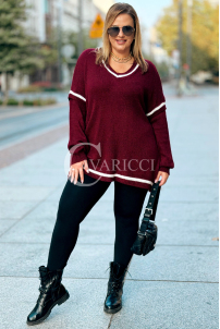SENTA Damen Pullover Plus Size V-Ausschnitt Bordeauxrot