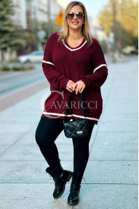 SENTA Damen Pullover Plus Size V-Ausschnitt Bordeauxrot
