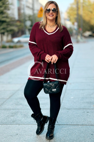 SENTA Damen Pullover Plus Size V-Ausschnitt Bordeauxrot