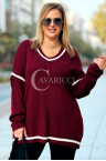 SENTA Damen Pullover Plus Size V-Ausschnitt Lockere Passform in Bordeauxrot