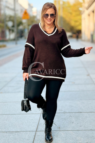 SENTA Damen Pullover Plus Size V-Ausschnitt Schokoladenbraun