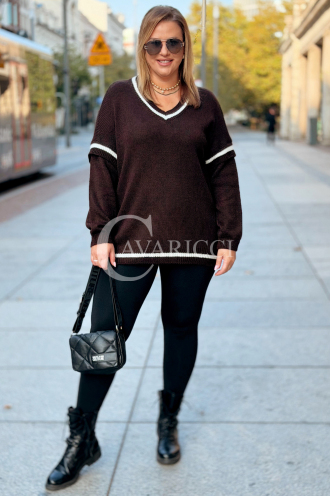 SENTA Damen Pullover Plus Size V-Ausschnitt Schokoladenbraun