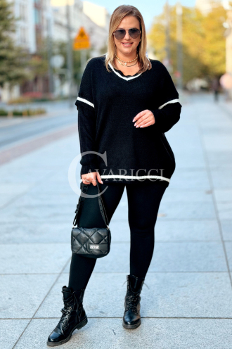 SENTA Damen Pullover Plus Size V-Ausschnitt | Schwarz