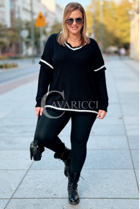 SENTA Damen Pullover Plus Size V-Ausschnitt | Schwarz